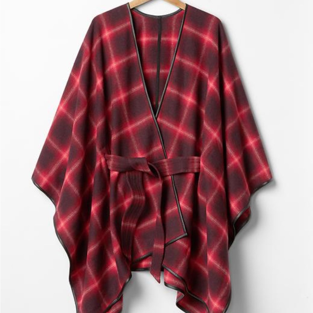 GAP Red Plaid Poncho